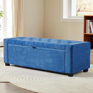 Storage Ottoman Bench for Bedroom End of Bed, Upholstered Tufted Bench Foot Rest for Living Room,Holds up to 330 lb,Rectangular Entryway Shoe Bench with Storage for Hallway,Linen Jewel Blue