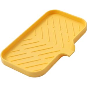 Silicone Bathroom Soap Dishes with Drain Spout-Bathroom and Kitchen Sink Organizer,Sponge Holder,Dish Soap Tray,Perfect for Dispenser,Scrubber,Bottle,Cup on Sink or Counter-Yellow 9.6"5.3"