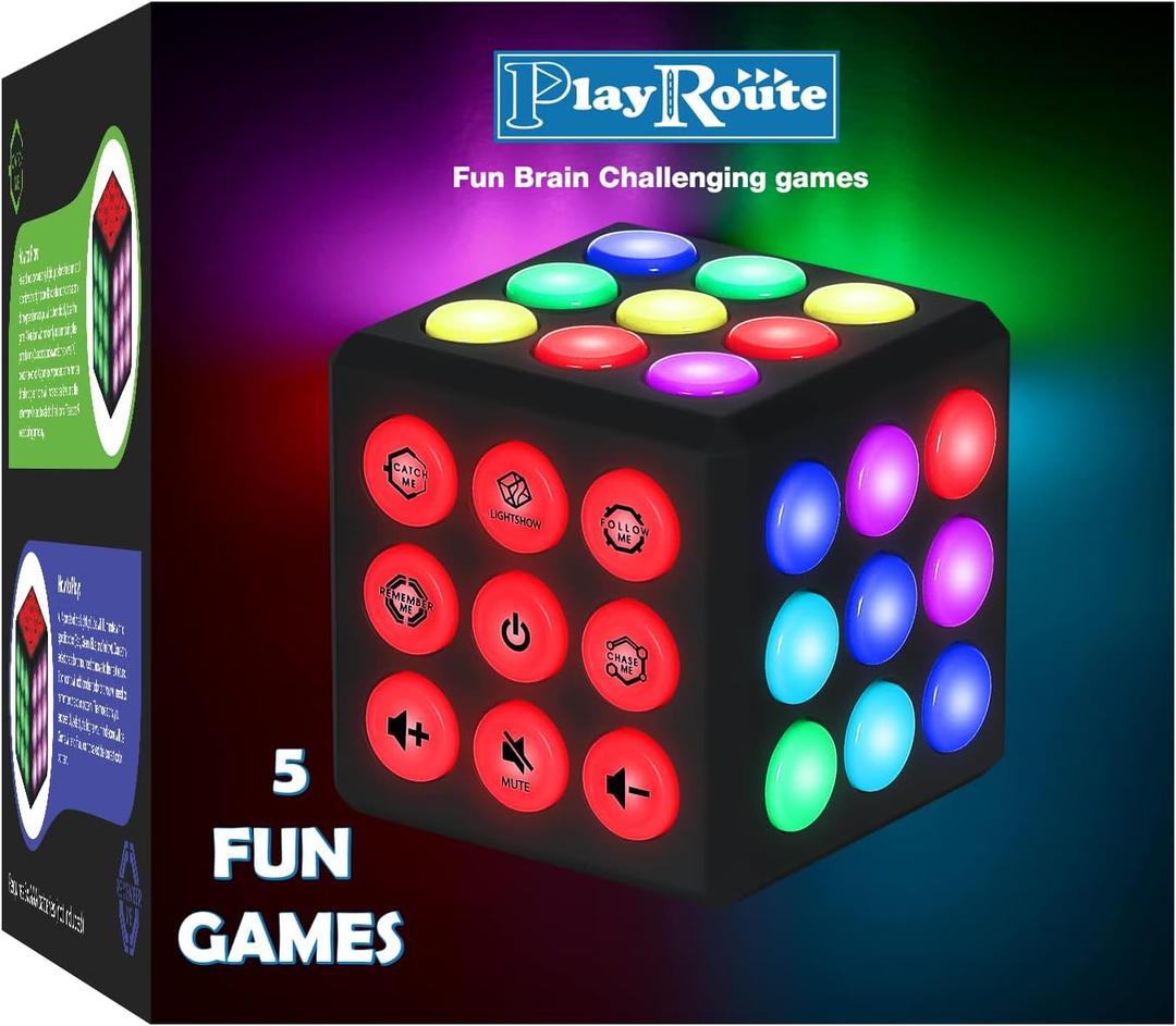 PlayRoute Electronic Brain & Memory Game Cube - Fun Toy Gift Ideas for Ages 6-12+ Year Old Boy & Girl - Cool Toys for Boys and Girls - Handheld Games Gifts for Kids and Teens