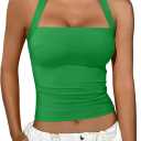 REORIA Halter Tops for Women Summer Sleeveless Going Out Outfits Y2K Trendy Cute Crop Tank Top Clothes (Medium, Grass Green)