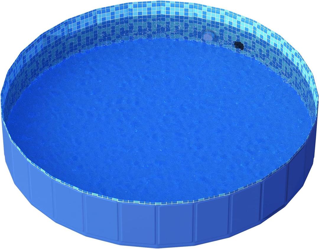 Foldable Dog Pool with RGB LED Light, 71" Collapsible Hard Plastic Kiddie Swimming Pool with Remote for Small Medium Large Doggie Kitty Puppy, Pet Bathing Tub Wading Pool for Dogs Blue
