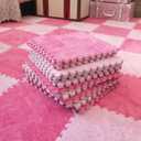 Typutomi 12pcs Plush Puzzle Foam Floor Mat, Soft Thicken Fluffy Interlocking Square Foam Tiles Area Rugs Carpet for Parlor Bedroom Decoration(11.8x11.8x0.55in,Rose Red&Pink)