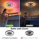 Bladeless Ceiling Fan with RGB Light, 24'' Flush Mount Low Profile Ceiling Fans with Remote & APP Control, Voice Control, 2700-6500K, 6 Speeds Dimmable LED Fan Light for Bedroom, Kids Room