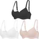3Pcs Set Everyday Bra for Women T-Shirt Push Up Underwear with Support Anti-Sag Causal Comfortable Lingerie, Size 38C