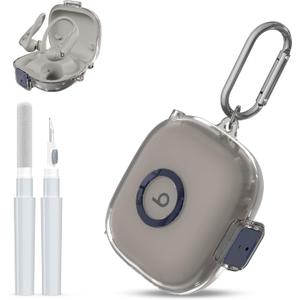 [Upgrade Secure Lock] for Beats Powerbeats Pro 2 2025 Case Cover with Cleaner Kit, AGENTNANO Clear TPU Shockproof Protective Cover with Beats Powerbeats Pro 2 Charging Case with Carabiner-Clear Grey
