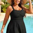 Yonique Plus Size Swim Dresses for Women- One Piece Swimsuit Tummy Control Flowy Bathing Suit Full Coverage Swimwear 2025 (Black)