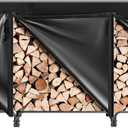 VIVOHOME 10 ft Heavy Duty Firewood Rack Outdoor with Cover, Fire Wood Storage Rack, Log Holder and Cover Combo Set with Zipper, Black