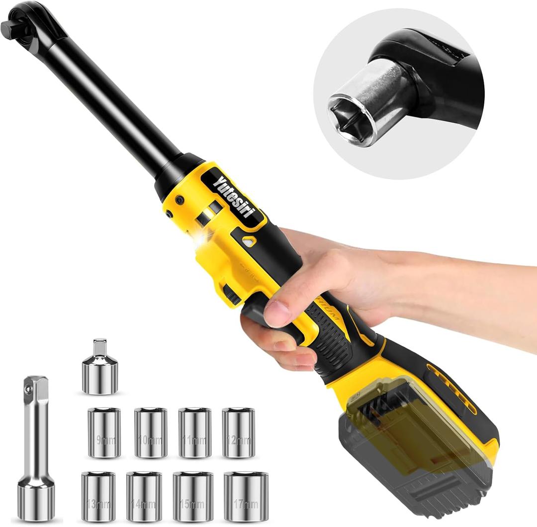 3/8" Cordless Extended Ratchet Wrench Compatible with Dewalt 20V Battery,Brushless Electric Ratchet Wrench Set with Variable Speed,8Pcs Sockets1/4" Adapter & 6" Extension Bar (Tool Only)