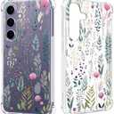 GREATRULY Floral Clear Case for Galaxy S24 for Women/Girls,Pretty Phone Cover for Samsung S24,Flower Design Slim Soft Transparent Drop Proof TPU Protective Silicone Bumper Shell,FL-36