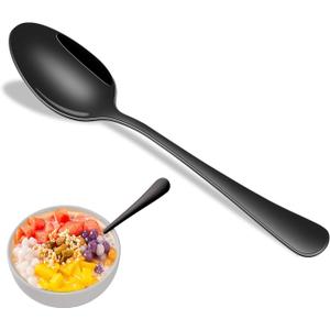 16-Piece 7.3 Inches Black Stainless Steel Dinner Spoons,Durable Soup Spoons,Black Table Spoon,Silverware Spoon