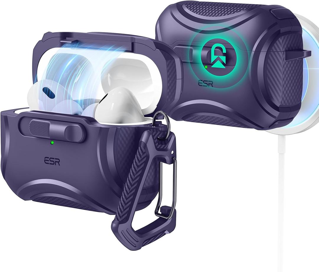 ESR for AirPods Pro 2 Case (2023/2022/2019, 2nd/1st Gen), Compatible with AirPods Pro 2nd Generation (USB-C/Lightning Cable), Effortless MagSafe, Drop-Proof Lock, Easy Open, Cyber Series,Purple