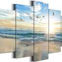 Biufo Seascape Wall Art Canvas Prints Sunrise at Sea Painting Picture Beach Ocean Artwork for Office Bedroom Living Room Wall Decor (Large)
