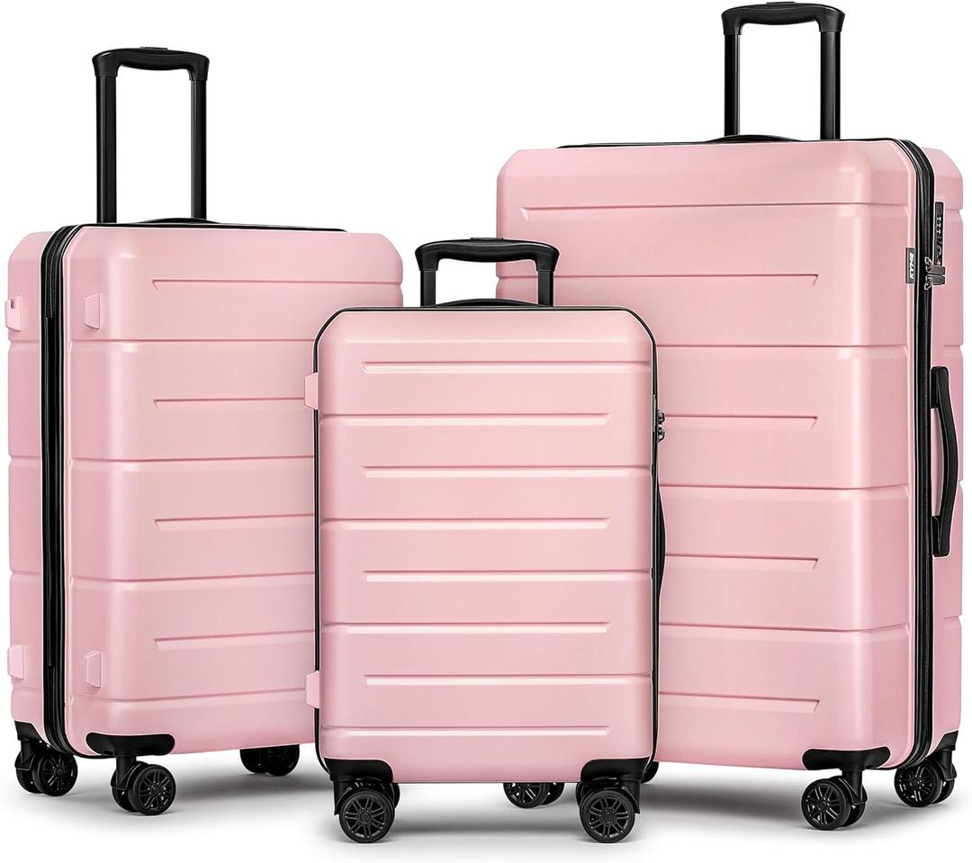 KYME Pink Luggage Sets 3 Piece (22in/26in/30in) Hard Shell Suitcases with Wheels Hardside Suitcase Set with TSA Lock Travel Rolling Luggage Set for Women Men