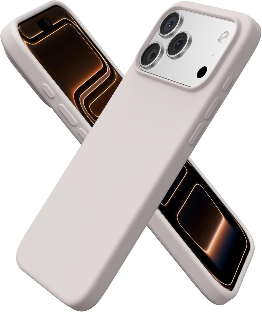 ORNARTO Compatible with iPhone 17 Pro Max Case 6.9", Slim Liquid Silicone 3 Layers Soft Gel Rubber Shockproof Protective Cover with Anti-Scratch Microfiber Lining-Stone Gray