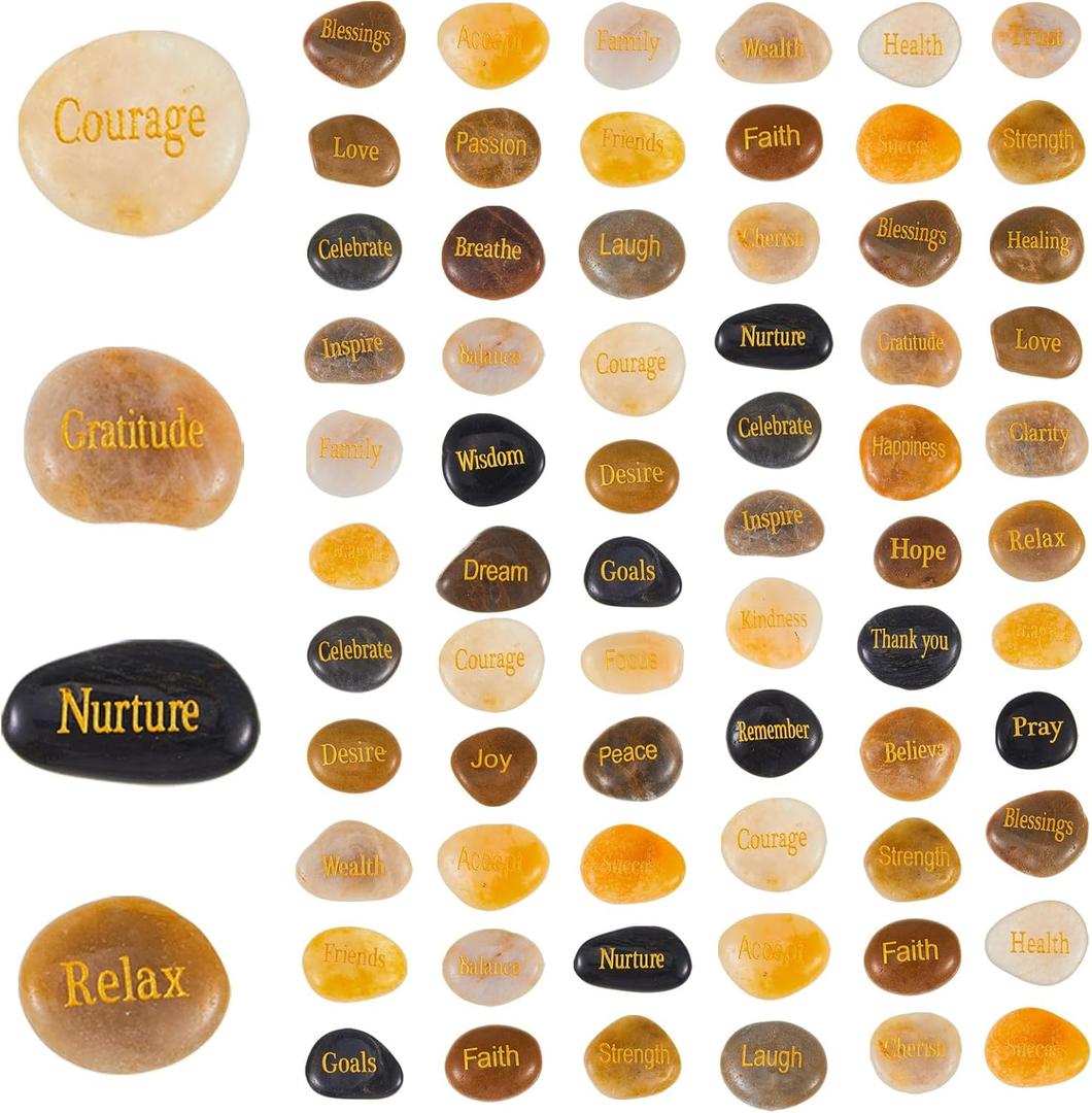 Fabbay Engraved Inspirational Stones, Encouragement Motivational Rocks with Words, Natural River Stone Bulk Set for Garden Decor, Meditation, Positive Gifts & Easter Decorations(Vintage Color,40 Pcs)