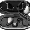 Open Ear Earbuds Wireless Bluetooth Headphones, 60Hrs Playtime, Stereo Sound Over Ear Buds with IPX7 Waterproof Noise Canceling Earphones, Ideal for Fitness, Travel - Black
