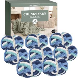 Jumbo Chunky Yarn for Hand Knitting - Super Thick Chenille Chunky Yarn for Crocheting - Extra Soft Bulky Fluffy Blanket Big Yarns 8 Jumbo Pack (27yds ,8 oz Each Skein) (Sea Breeze)