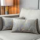 YONGLIU Pack of 2 Soft Velvet Lumbar Throw Pillow Covers Decorative Gold Foil Geometric Pattern Cute Cushion Case for, Couch Living Room Sofa Bedroom Car (Grey and Gold, 12X20)