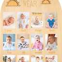 R HORSE My First Year Photo Display Wood Board - Fits 2 x 3 Inch Photo, 3D Boho Sun Baby's First Year Picture Frame 12 Months Milestone Board Baby Keepsake Birthday Nursery Decor Gift for Boy Girl