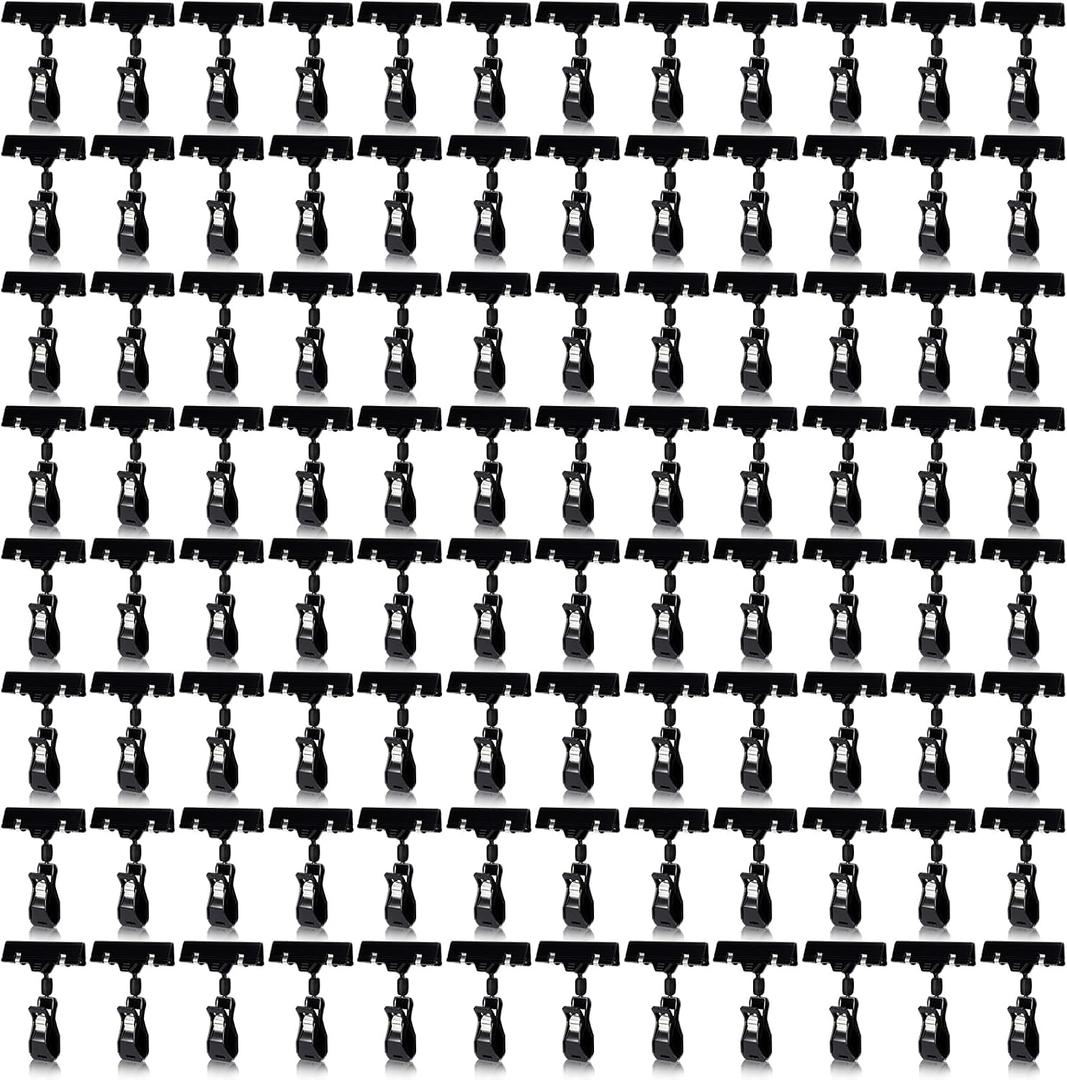 Honeydak 100 Pcs Black Sign Holder Clips Bulk for Retail Display Plastic Shelf Price Sign Clamps Double Sided Clips Label Tag Black Retail Merchandising Display Tags for Rack Baskets