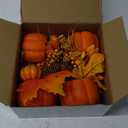 Fall Pumpkin Decor Set Thanksgiving 4 Pack Fake Pumpkins Berry Pine Cone Sunflower Maple Leaves Fall Decor, for Autumn Home Tabletop Centerpieces Kitchen Fireplace Mantel Party Decorations (Orange)