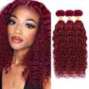 Water Wave Human Hair Bundles 14 16 18 Inch #99J Burgundy Bundles Human Hair Wine Red 12A Unprocessed Native Virgin Hair 50G Per Bundle 3 Extensions Wet and Wavy Weave for Women
