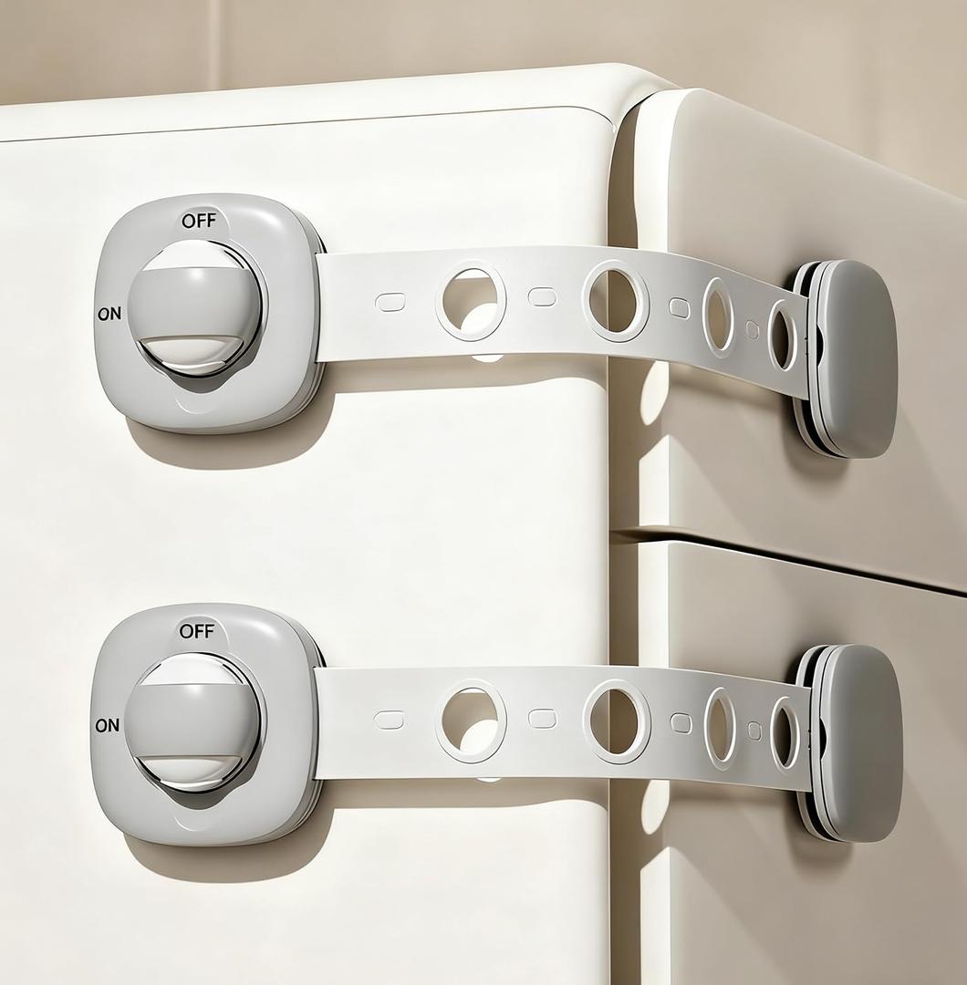 Door Locks for Kids Safety Child Safety Cabinet Drawer Door Refrigerator Lock Latches Adjustable Strap,3M Adhesive No Screws & Magnets Multi-Purpose for Furniture Kitchen Ovens Toilet Seats. (2 Pack)