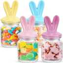 Easter Centerpieces for Table - 4 Pcs Easter Candy Jar with Ceramic Bunny Ear Lids, Easter Cookie Jar for Coffee Bar Bunny Home Decor