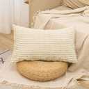 JoraLion Corduroy Lumbar Pillow Cover 12 x 24 inch, Neutral Beige Decorative Chic Cozy Throw Pillow Cover Soft Luxurious Pillow Case Home Decor for Sofa Bed Room Livingroom, ONLY 1 Cover