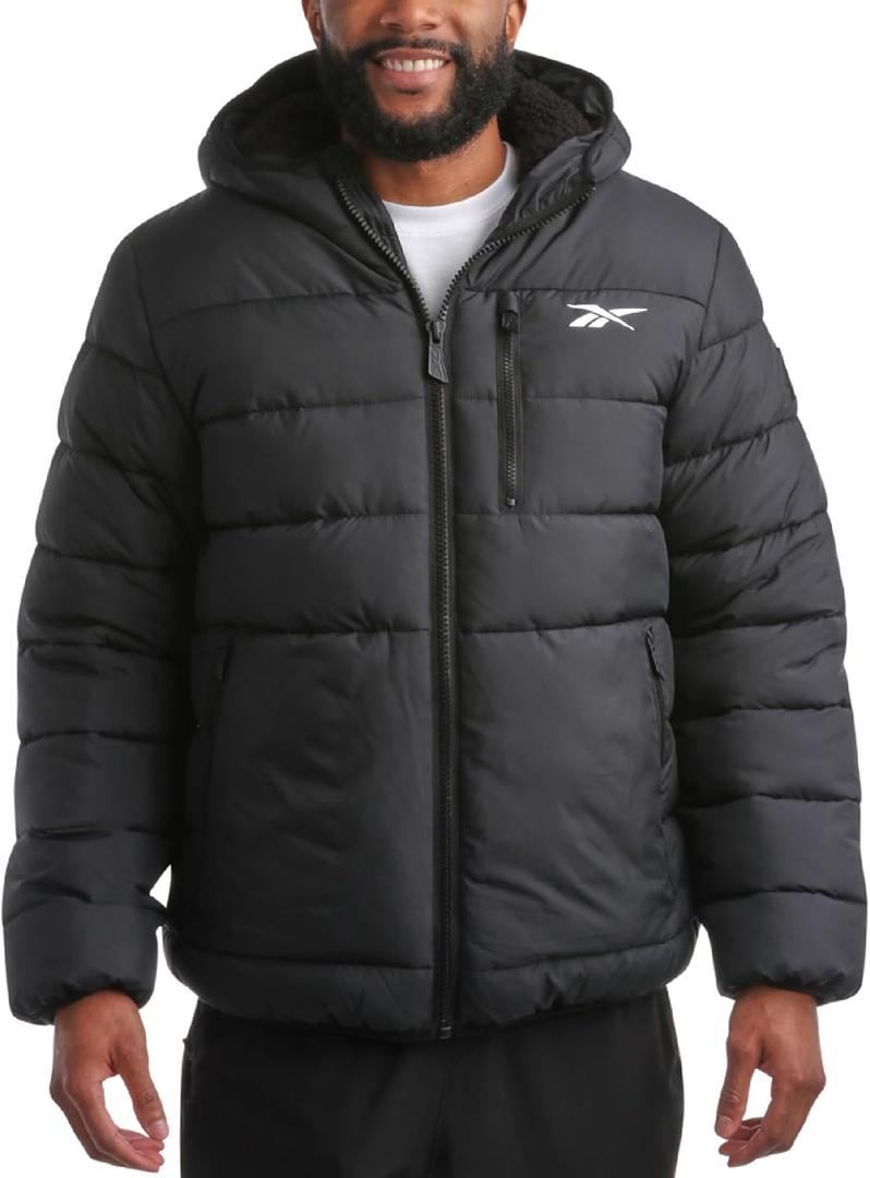 Reebok Mens Winter Jacket - Heavyweight Sherpa Lined Puffer Parka Mens Winter Coat - Insulated Quilted Ski Jacket for Men (Small, Jet Black)