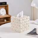 Sand Stone Tissue Box Cover – Ribbed Square Resin Tissue Box Holder – Heavy Duty Decorative Home & Bathroom Decor for Countertop, Tabletop, Night Stand, Office – Beige