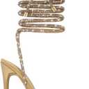 GATUXUS Sexy Women's Stilettos High Heel Gladiator Strappy Sandals Square Toe Lace Up Dressy Pumps Shoes (Gold, numeric_10)