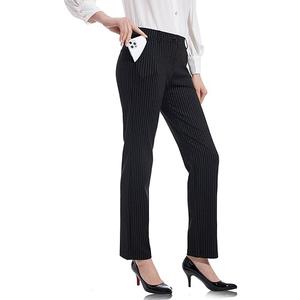 Tapata Women's Stretchy Straight Dress Pants with Pockets Tall, Petite, Regular for Office Work Business 26'', Black, Pinstripe, L