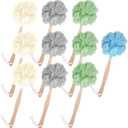 10 Pcs Large Bath Puff Loofah Sponge with Long Handle, Loofah with Handle for Men Women, Back Scrubber for Shower, Exfoliating Body Brush Set - 4 Colors