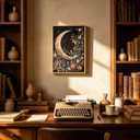 Framed Vintage Floral and Moon Wall Art Dark Academia Botanical Flower Picture Wall Decor Gothic Mystical Celestial Painting Canvas Prints Moody Crescent CottageCore Artwork for Living Room Bedroom, 24"L x 16"W