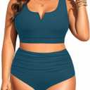 Aqua Eve Women Plus Size High Waisted Bikini - Two Piece Swimsuit Tummy Control Bathing Suit V-Wired 2025 Swimwear, 12W, Teal
