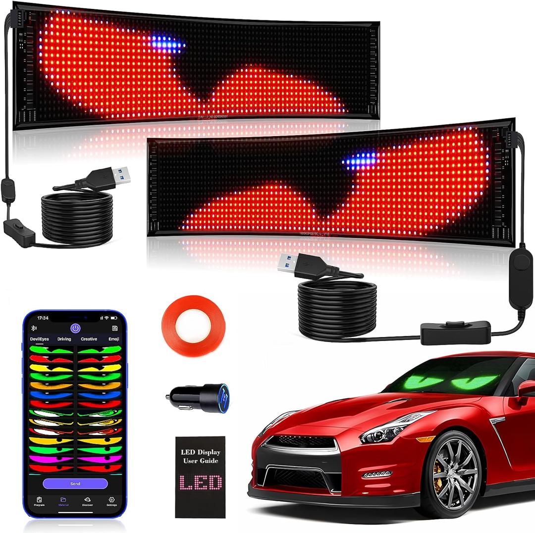2PCS Kutuspon Synchronize Devil Eyes Light for Car, 15"x4" Programmable Flexible Scrolling Animated Eyes, Colorful LED Soft Screen Display Sign, Upgrade Custom LED Eyes for Car Windshield, Store