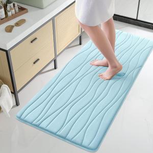 Buganda Memory Foam Bathroom Rug Mat 70x24, Extra Soft and Absorbent Bath Mats, Non-Slip and Machine Washable Bath Rugs for Bathroom Floor,Tub and Shower, Sky Blue