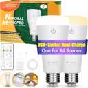 Neporal MAGICPRO Rechargeable Light Bulbs with Remote, USB & Socket Dual Charging, 3 Colors, Dimmable, 2H Fast Charge 450H Runtime, No Wiring for Lamps, Camping, Outages & Emergency Use, 2PK(9W, A19)