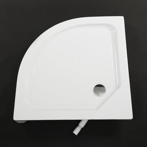 Conner Shower Base, 33"L x 33"W x 4"H, Conner Drain Single Threshold Shower Pan for Embedded/Surface Installation, Anti-slip Texture, Fan Shape(White)