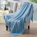 Pack of 2 BYTIDE Chenille Knitted Throw Blankets with Fringe Tassels, Velvety Soft Textured Lightweight Afghan Mexican Decorative Throw Blankets for Couch Bed Sofa Chair Outdoor (Dark Pastel Blue 50 x 60 in)