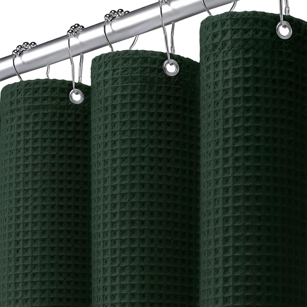 Waffle Weave Shower Curtain - Dark Green Cotton Fabric Texture Heavyweight Shower Curtain for Bathroom,Washable,72Wx72L, Standard 72"W X 72"L