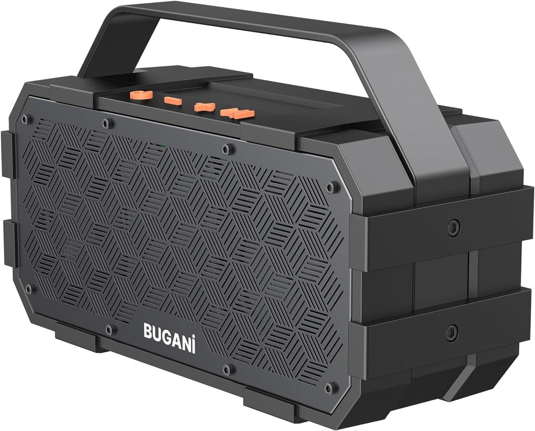BUGANI Bluetooth Speaker, 40W Portable Bluetooth Speakers with Stereo Loud Sound, 24H Playtime, Built-in Mic, Support TF Card/AUX, IPX6 Waterproof Outdoor Speaker for Camping Beach Party (Black)