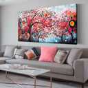 ENTANUB Tree Wall Art for Living Room, Abstract Canvas Wall Decor for Bedroom, Pink Print Paintings, Size 24x48 Inches