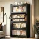 55" Bamboo Bookcases,Book Shelfs with Acrylic Doors,Freestanding Display Storage Shelves for Collectibles,4 Tier Tall Bookshelfs & Bookcases for Living Room Bedroom Home Office, 12.2"D x 27.16"W x 55"H