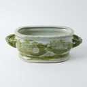 JINDEZHEN Vintage Blue and White Flower & Birds Porcelain Footbath Planter Chinoiserie Scenery Motif Ceramic Flower Pot (Green)