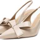 Kluolandi Bow Knot Slingback Kitten Heels for Women Closed Pointed Toe Pumps Dress Shoes Stiletto Heels Sandals (9.5, Nude)