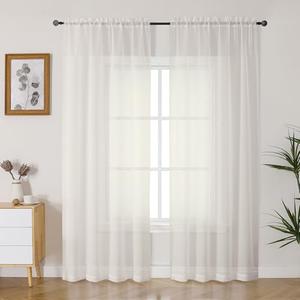 Gwine Ivory Sheer Curtains 84 Inches Long 2 Panels Set for Living Room, Rod Pocket Voile Bedroom Curtains, Light Filtering Solid Window Sheer Panels, Each 42" Wx84 L 3 in pack