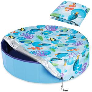 Foldable Round Dog Swimming Pool Cover, for  Collapsible Outdoor Tub, PVC Coating Waterproof and UV Protection, Leakproof Washable Kiddie Pet Small Paddling Bath Accessories L-63*12 inch
