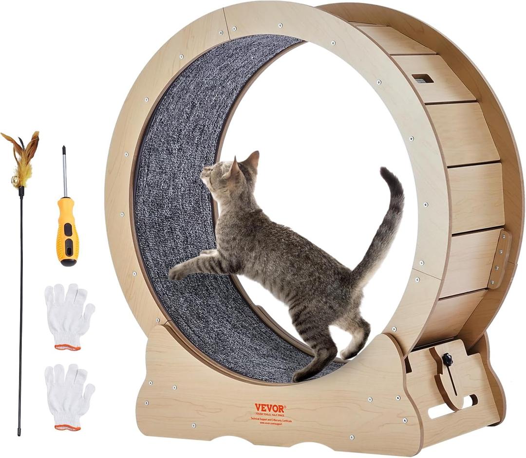 VEVOR Cat Exercise Wheel, Large Treadmill Wheel for Indoor Cats, 29.5 inch Wheel with Detachable Carpet and Cat Teaser for Running/Walking/Training, Suitable for Most Cats